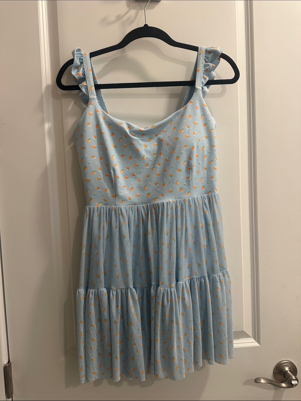 Light Blue Floral Tiered Girls' Dress